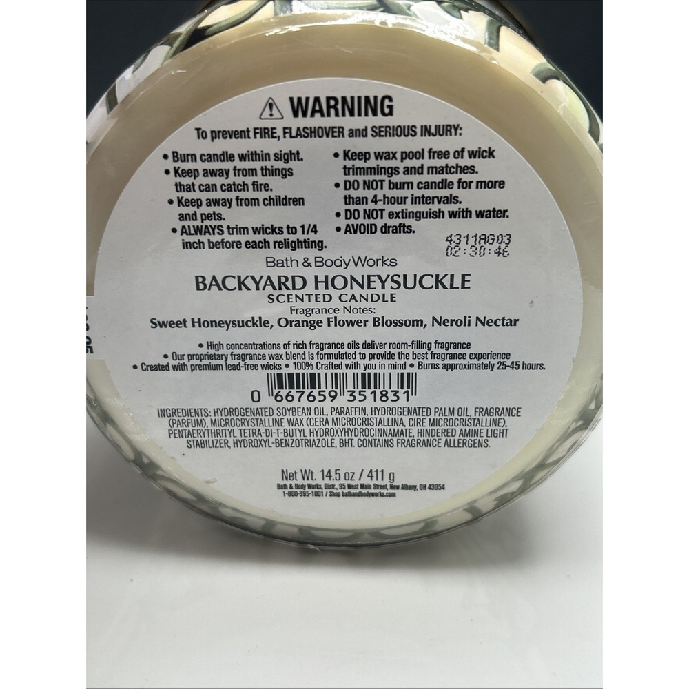 Bath & Body Works Backyard Honeysuckle Candle Scented 3-Wick NEW 2025 - Picture 6 of 6